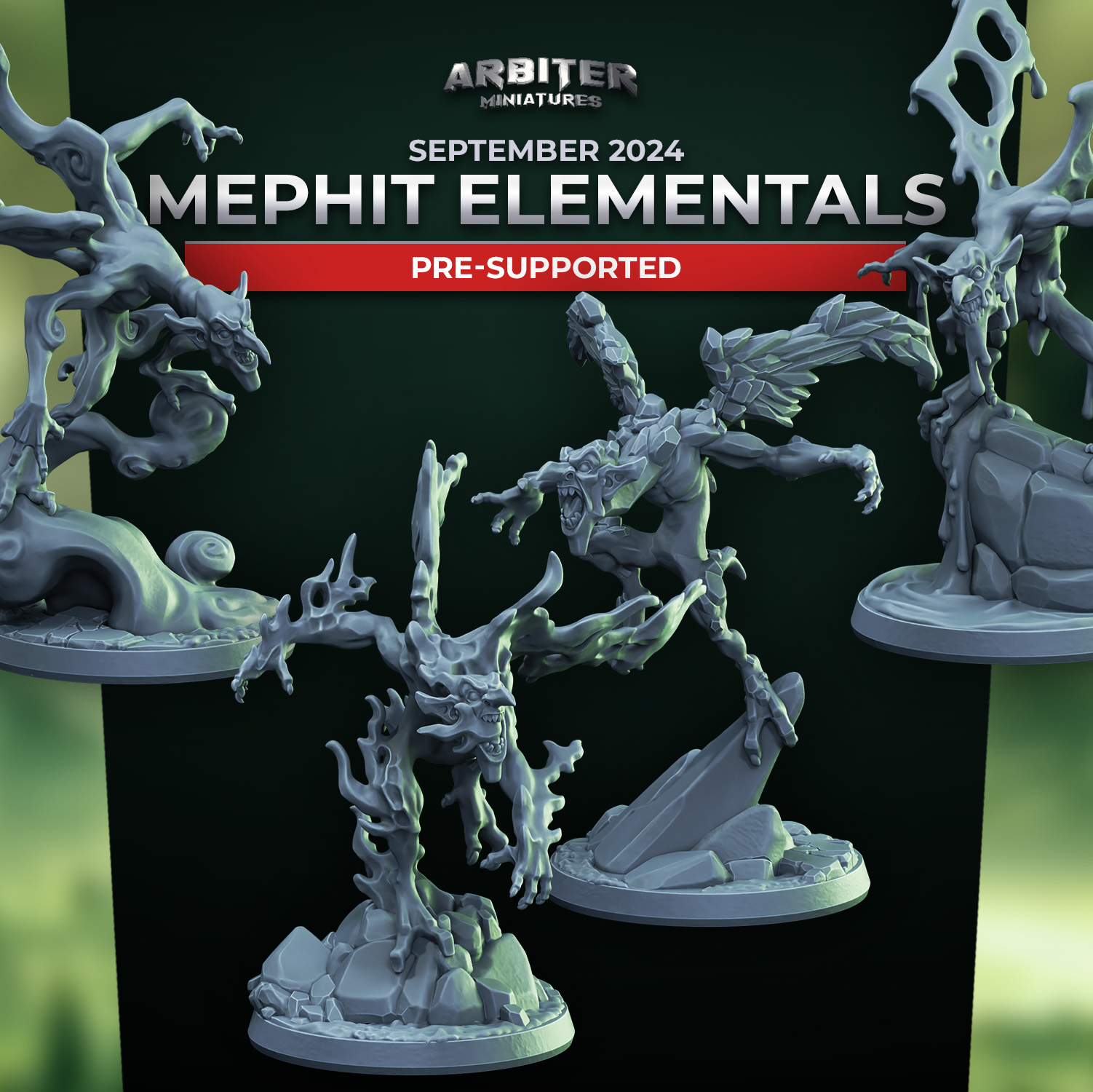 Arbiter Miniatures September 2024 Mephit Elementals Pre-supported
